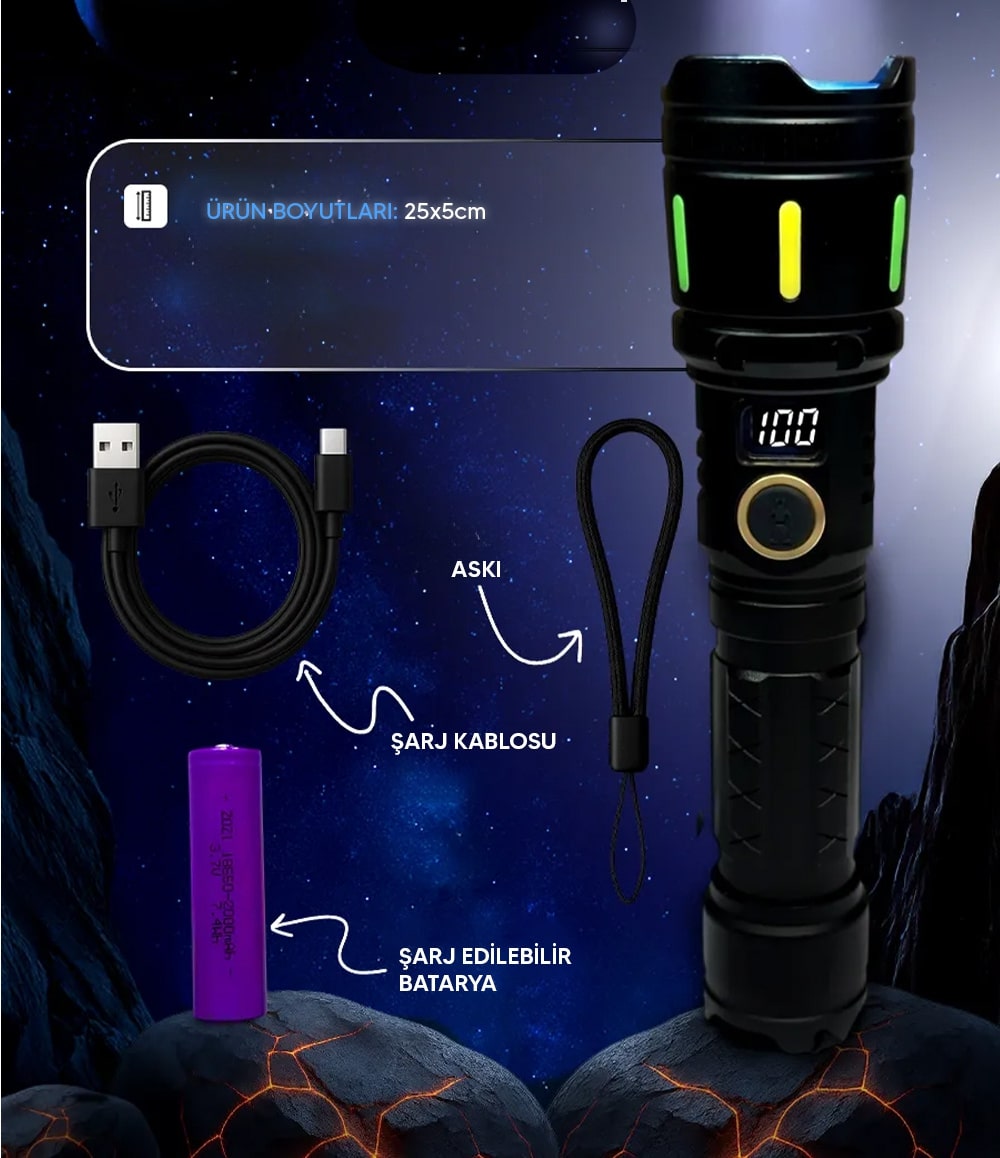 Dijital Şarjlı Led Fener - Resim 2