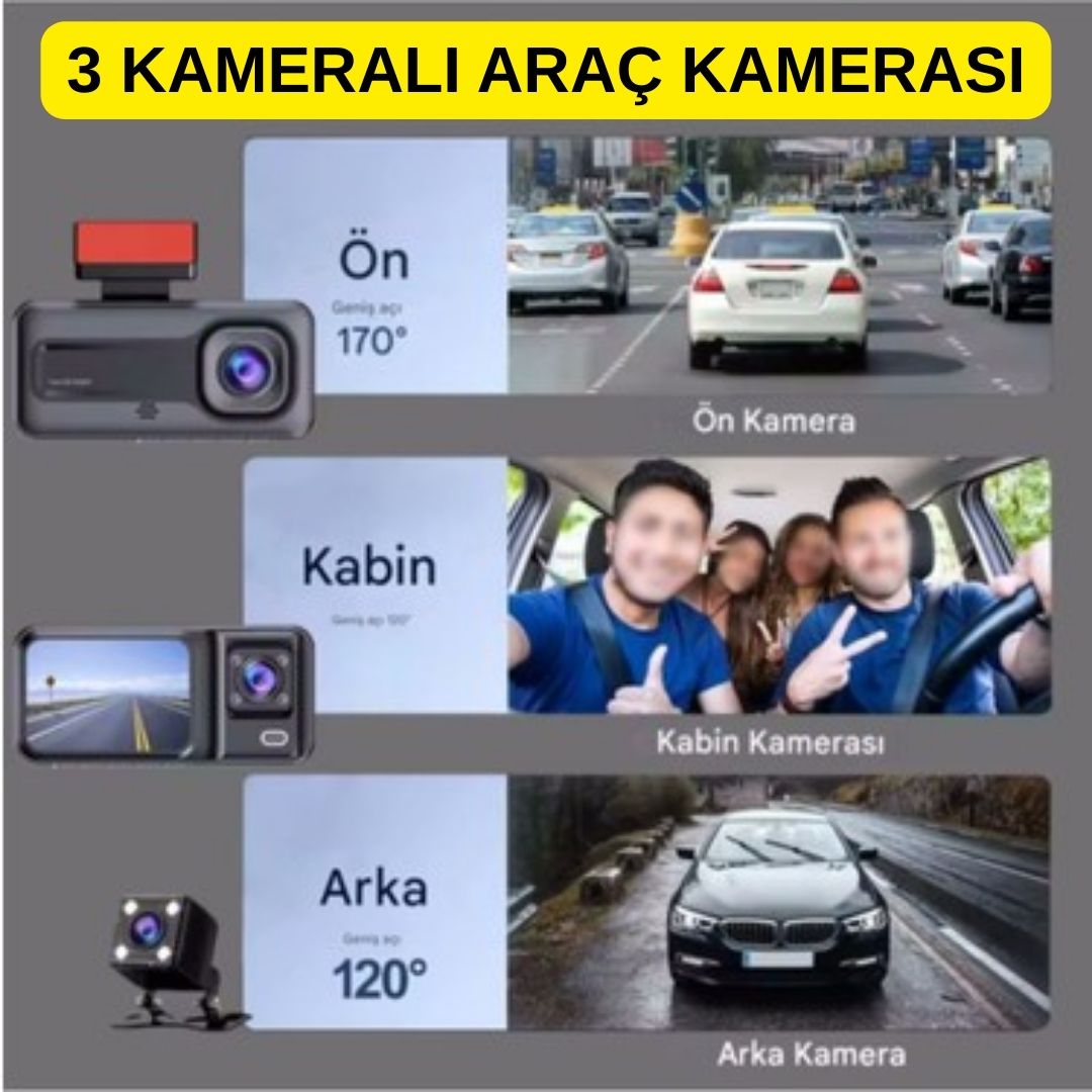 3 Kameralı Araç Kayıt Kamerası - Resim 2
