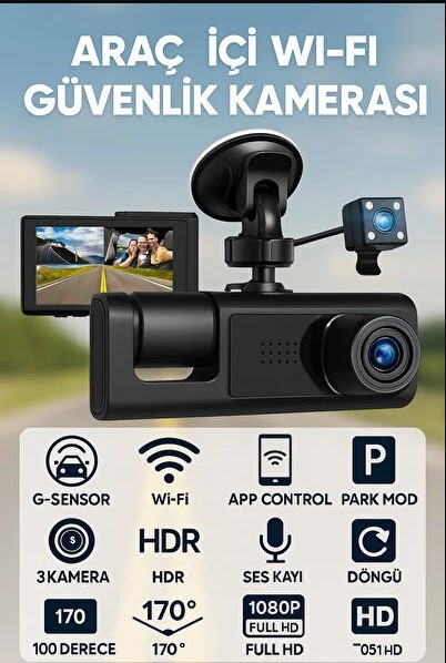 3 Kameralı Araç Kayıt Kamerası - Resim 3